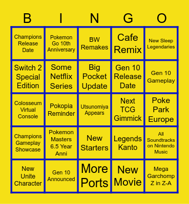 Pokemon Day 2026 Bingo Card