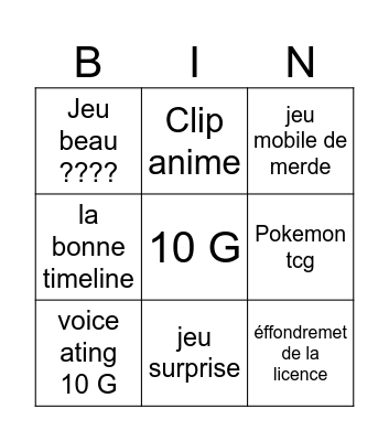 pokémon présente Bingo Card