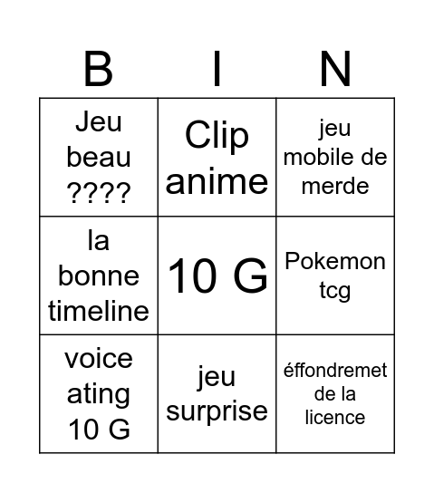 pokémon présente Bingo Card