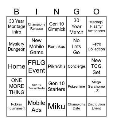 Pokemon Day 2026 Bingo Card