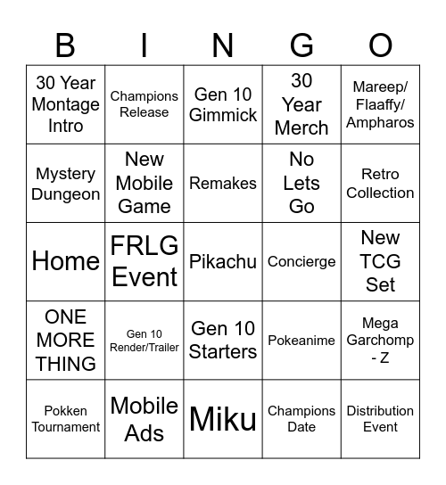 Pokemon Day 2026 Bingo Card
