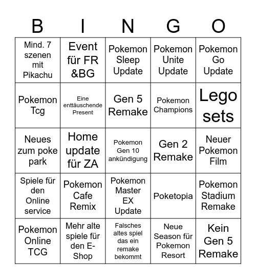 Pokemon Present Bingo Card