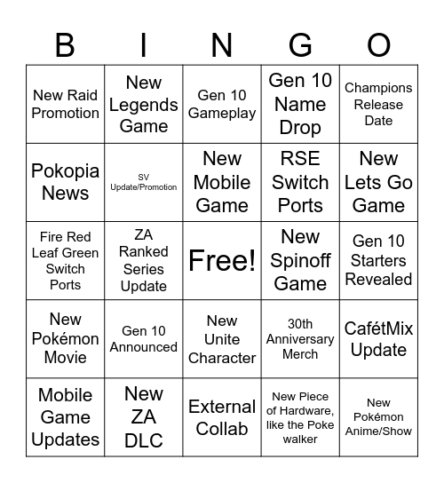 Pokémon Day Presents 2026 Bingo Card