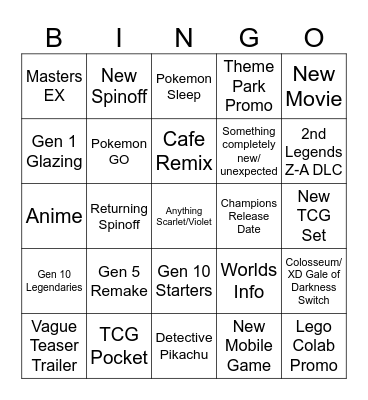 Pokemon Presents Bingo Card
