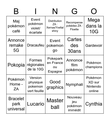Pokemon presents Bingo Card