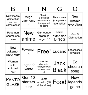 Pokemon Direct Bingo Card