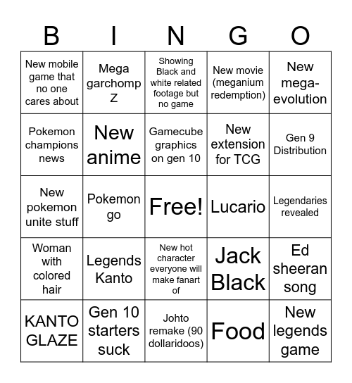 Pokemon Direct Bingo Card