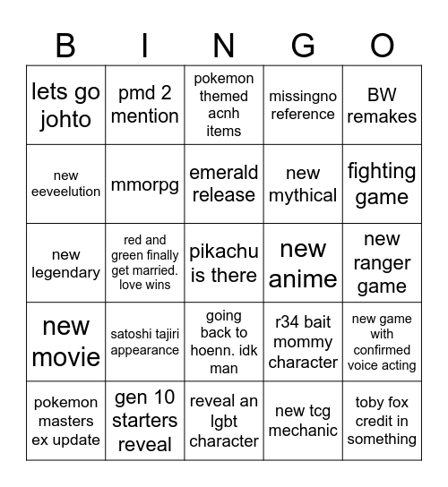 pokemon 30 anniversary presents Bingo Card