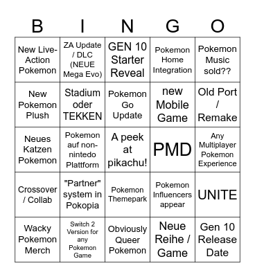 Pokemon Direct Bingo Card