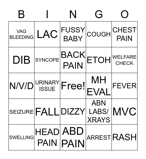 ER BINGO Card