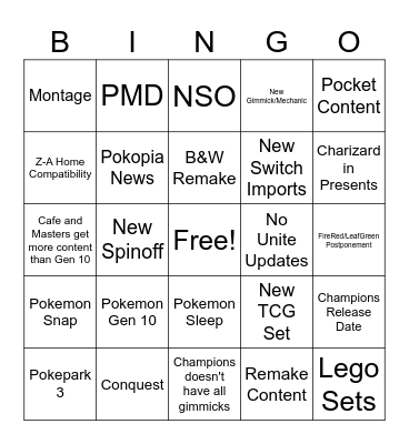 Pokemon Presents Bingo Card