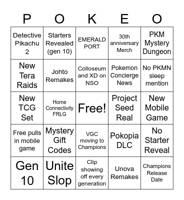 Pokemon Day Bingo Card