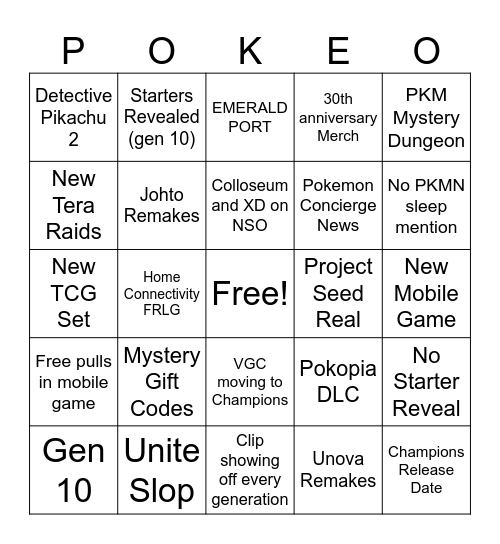 Pokemon Day Bingo Card