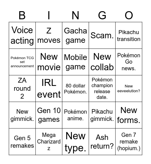 30th anniversary pokemon bingo. Bingo Card