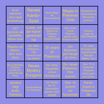 Pokémon Presents 30. Jubiläum Bingo Card