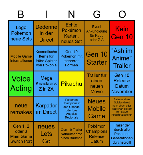 Pokémon Direct Bingo Card