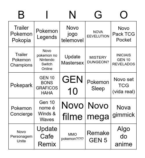 Pokemon Presents Bingo Card