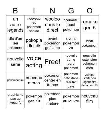 pokemon Bingo Card