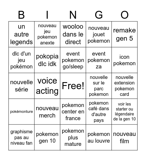 pokemon Bingo Card