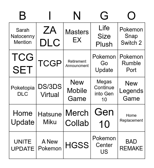 PP 30 Bingo Card