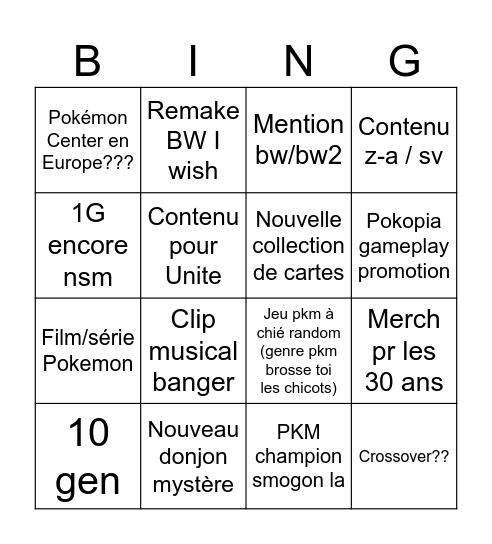 POKÉMON DIRECT Bingo Card