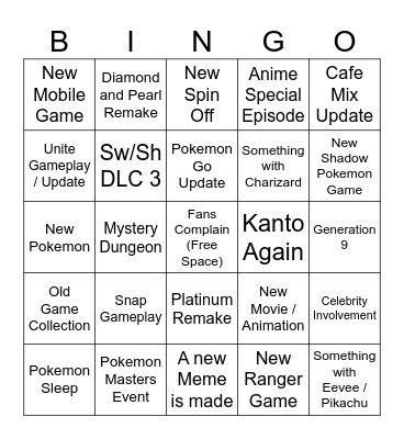 Pokemon Presents Bingo Card