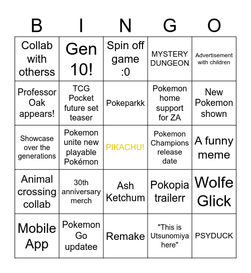 30 Pokemon Bingo Card