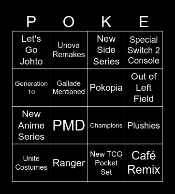 Pokémon Presents 2026 Bingo Card