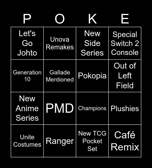 Pokémon Presents 2026 Bingo Card