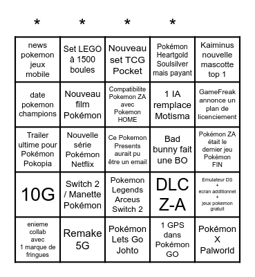 Pokemon Presents Bingo Card