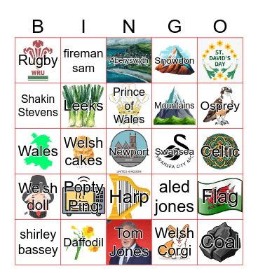 Wales with pictures Bingo Card