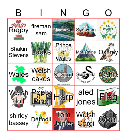 Wales with pictures Bingo Card