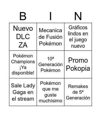 Pokemon Presents Bingo Card