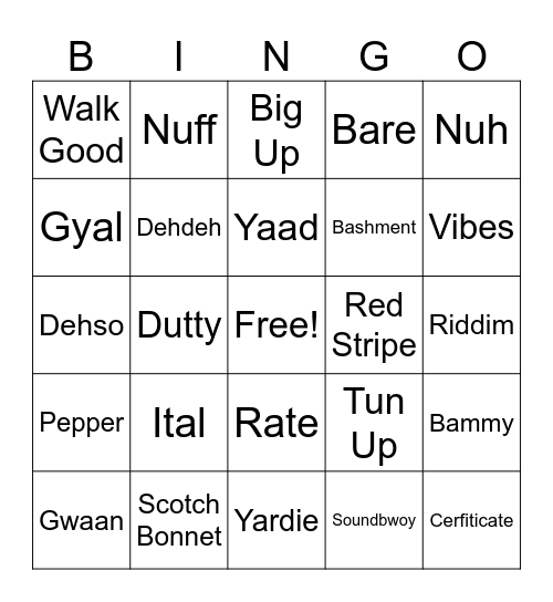 Bashment Bingo Card