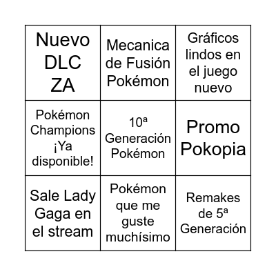 Pokemon Presents Bingo Card