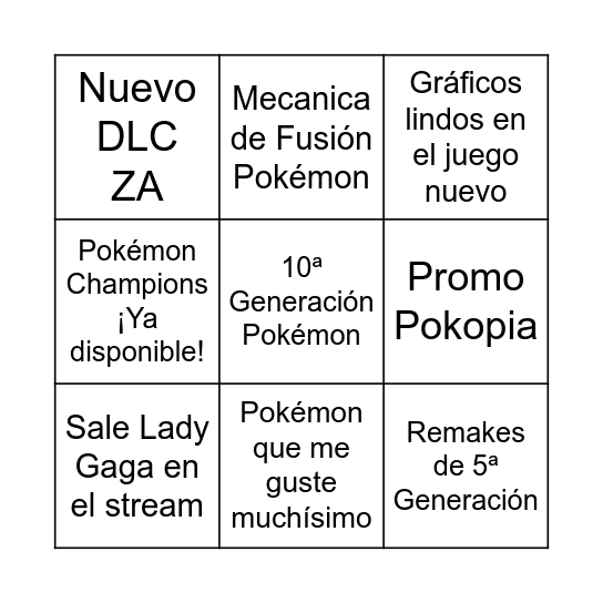 Pokemon Presents Bingo Card