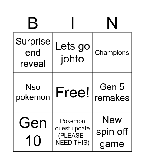 Untitled Bingo Card