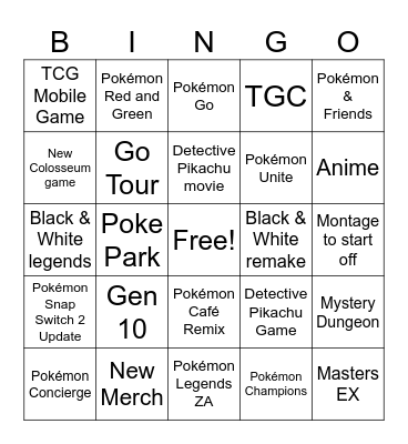 Pokemon Presents Bingo Card