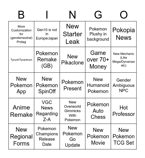 Pokemon Presents Bingo Card