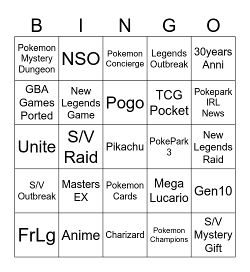 Pokemon Day 2026 Bingo Card