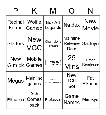 Pokemon Presents 2.27.26 Bingo Card