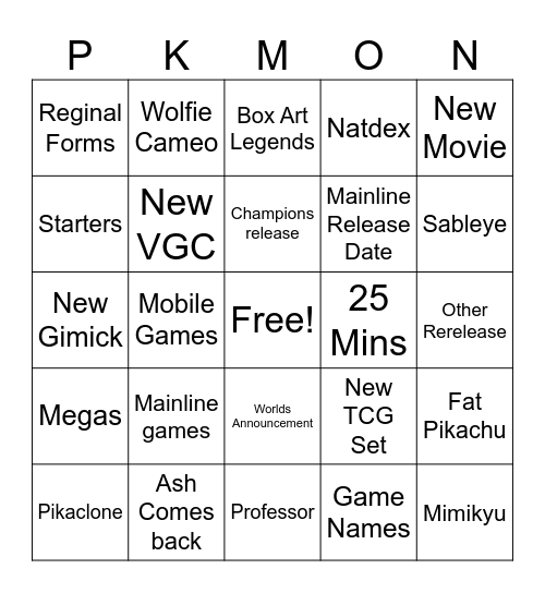 Pokemon Presents 2.27.26 Bingo Card