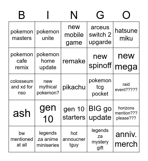 Untitled Bingo Card