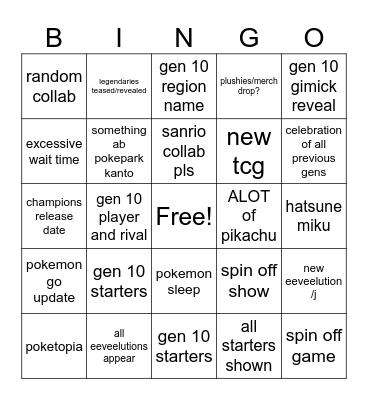 pokemon presents ! Bingo Card