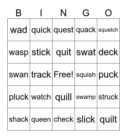 wa, qu, ck Bingo Card