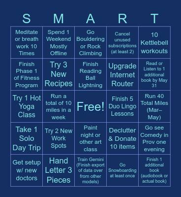 SMART 2026 - March thru May Bingo Card
