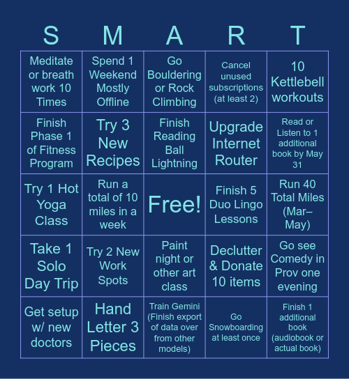 SMART 2026 - March thru May Bingo Card