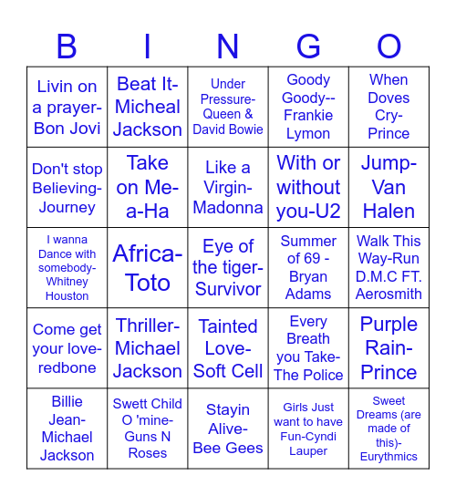 Music Bingo Card