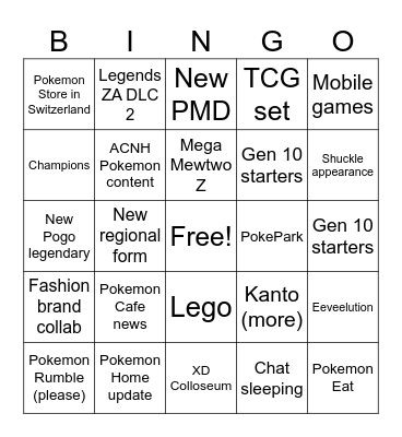 Pokemon day Bingo Card