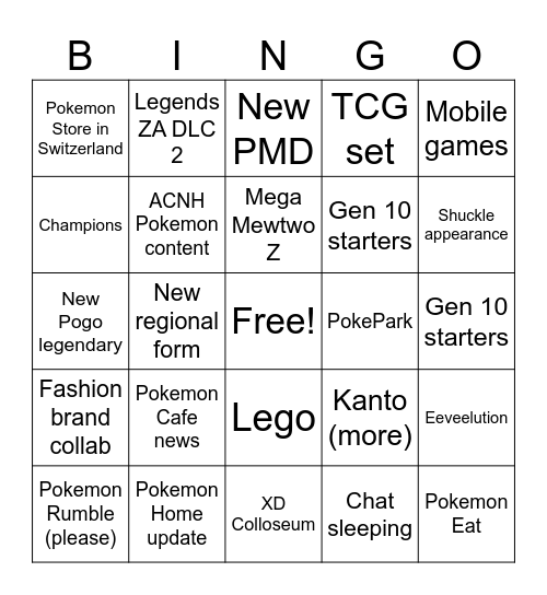 Pokemon day Bingo Card